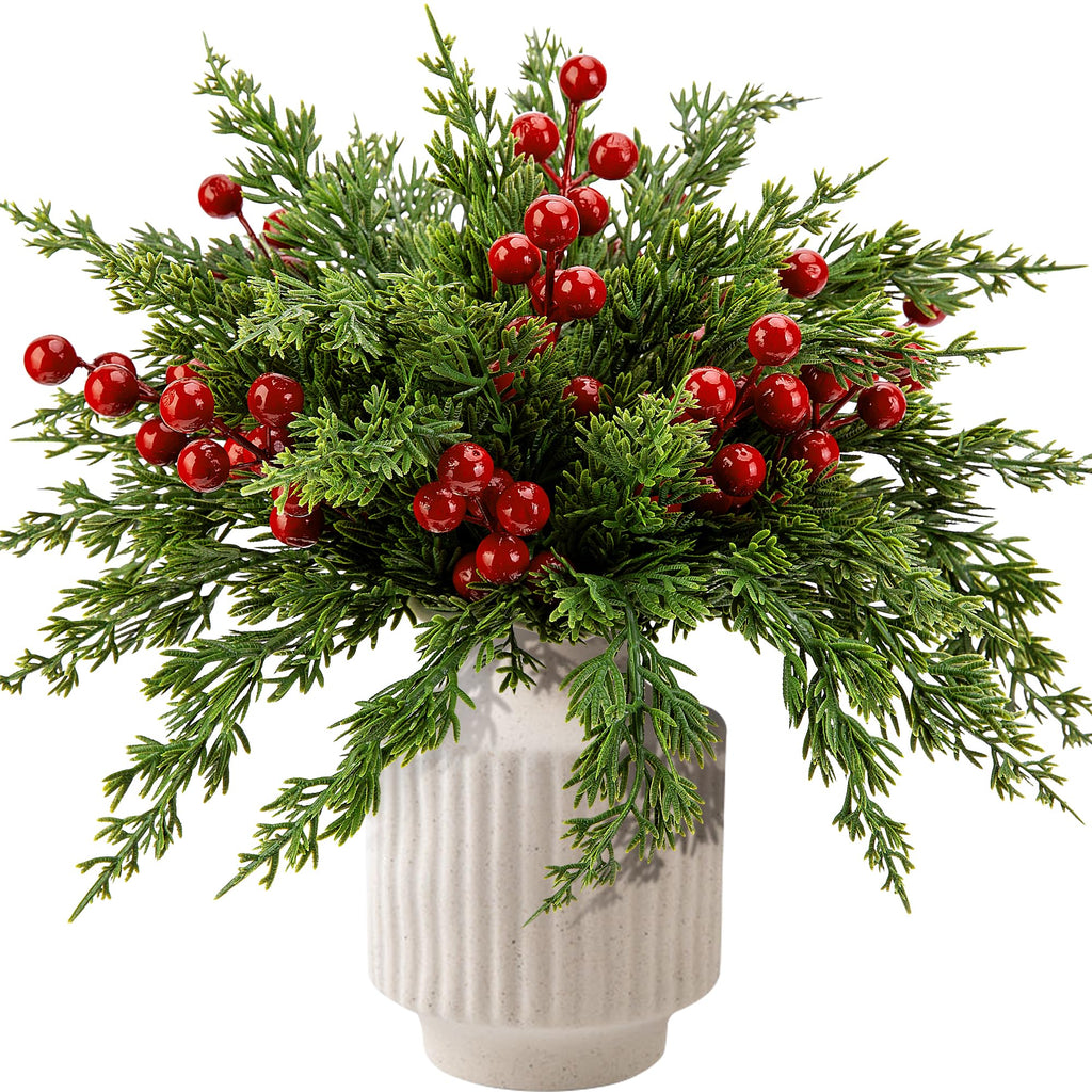 Merry & Bright  Red Berry Christmas Pine Branches – 60PCS