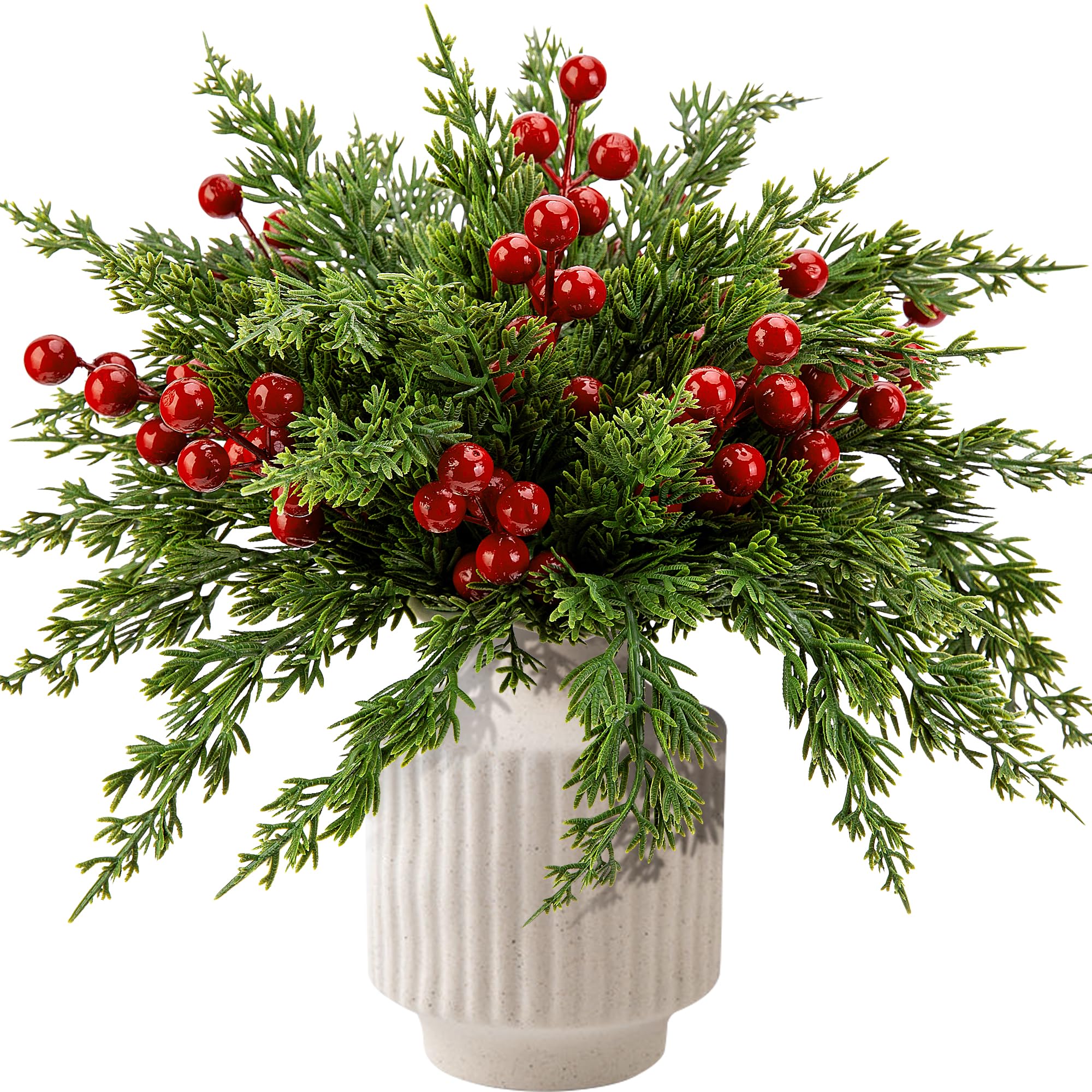 Merry & Bright  Red Berry Christmas Pine Branches – 60PCS