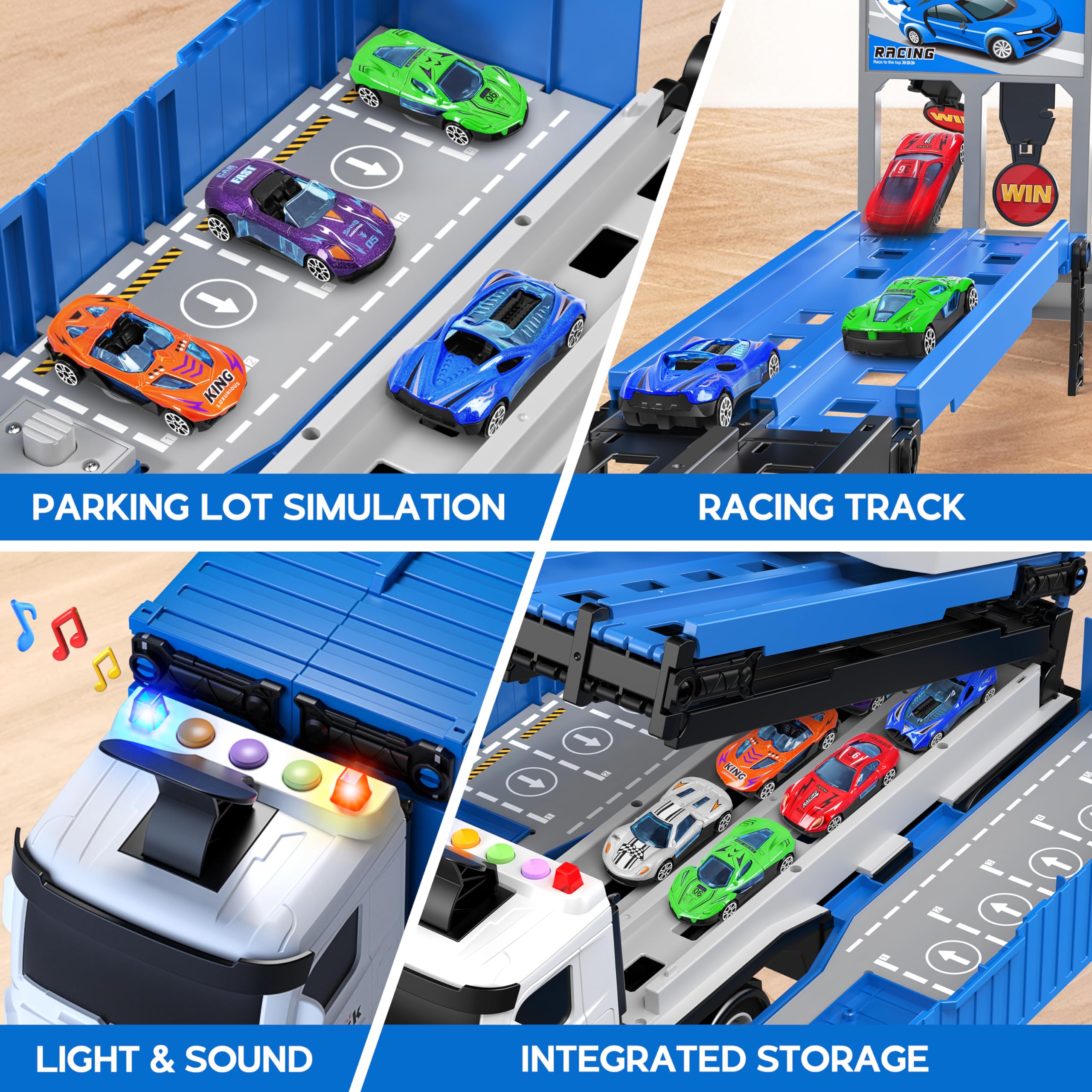 Merry & Bright  3-in-1 Transform Truck Toy with 8 Race Cars for Kids