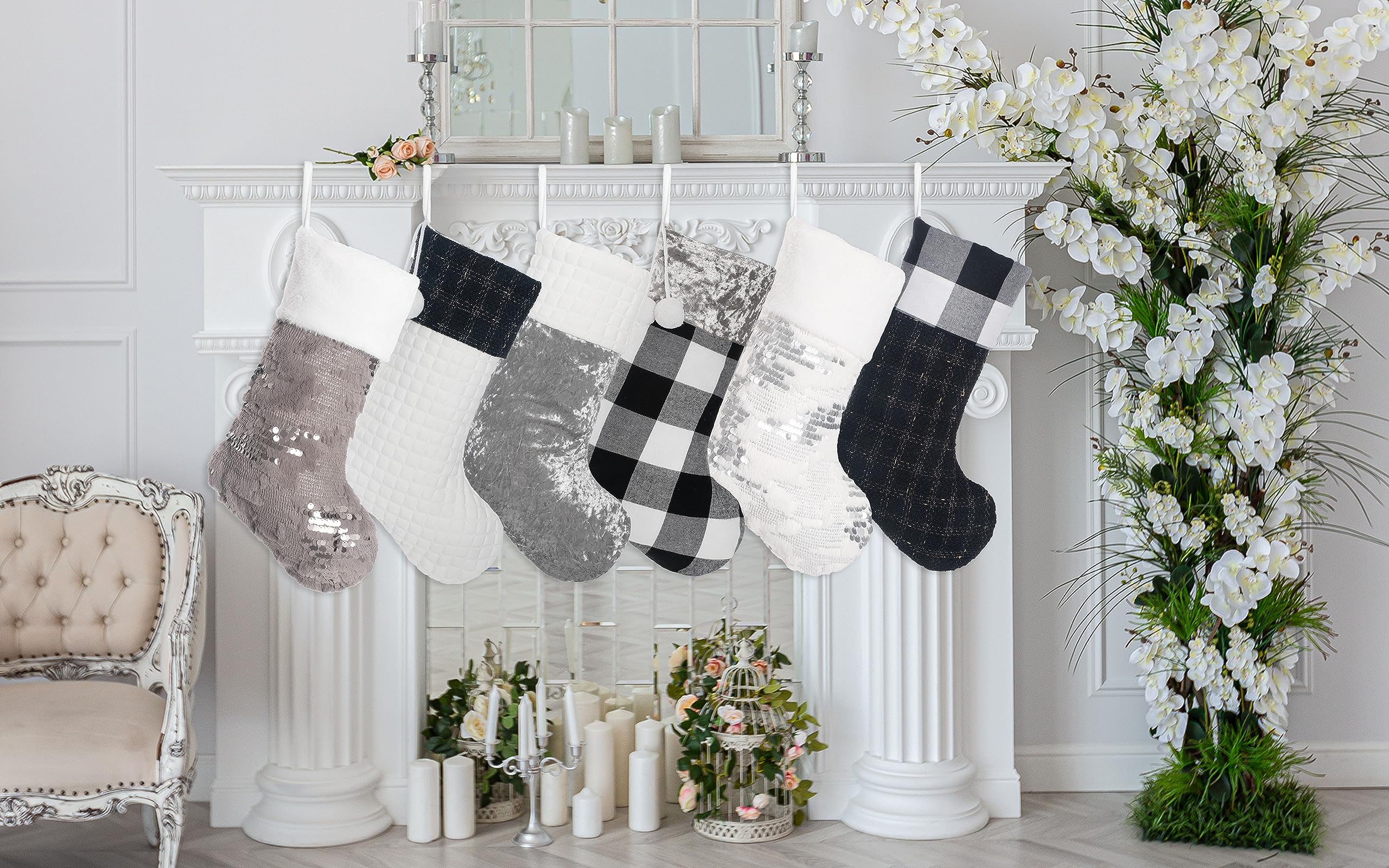 Merry & Bright 6 Pack Christmas Stockings Large