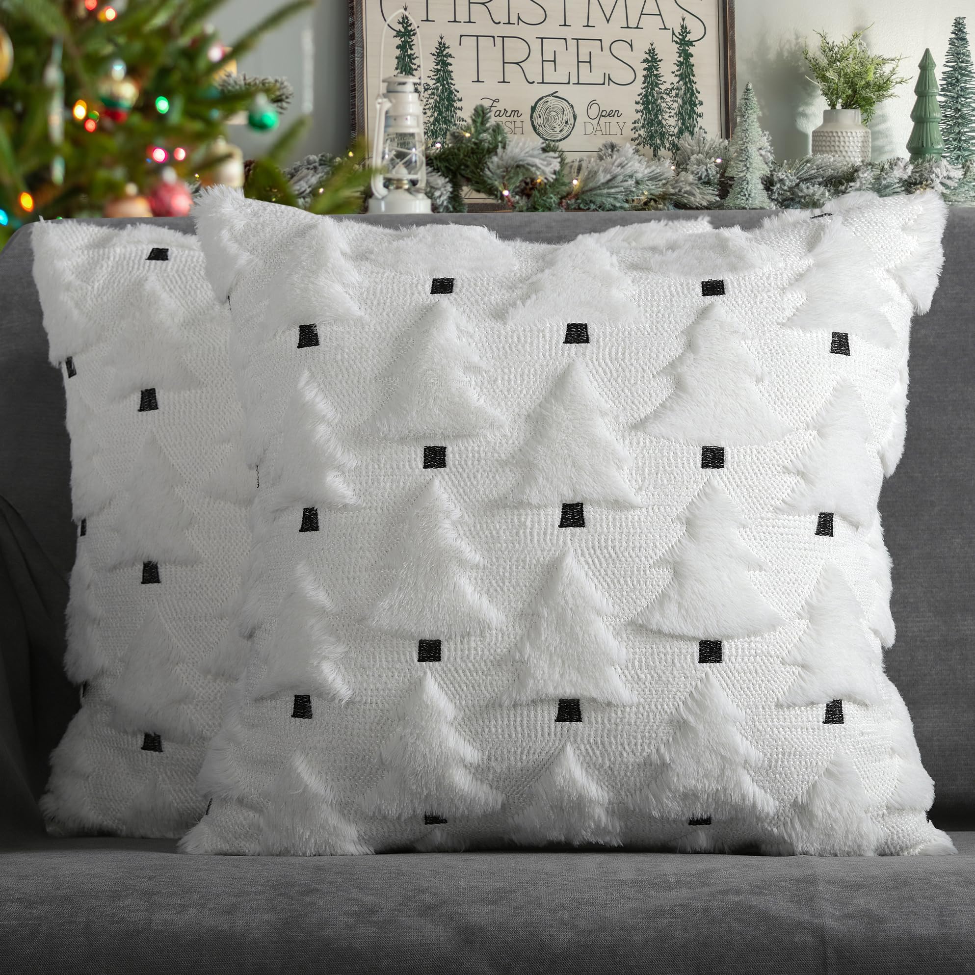 Merry & Bright Christmas Trees Decorative Pillow Covers 2 Pack