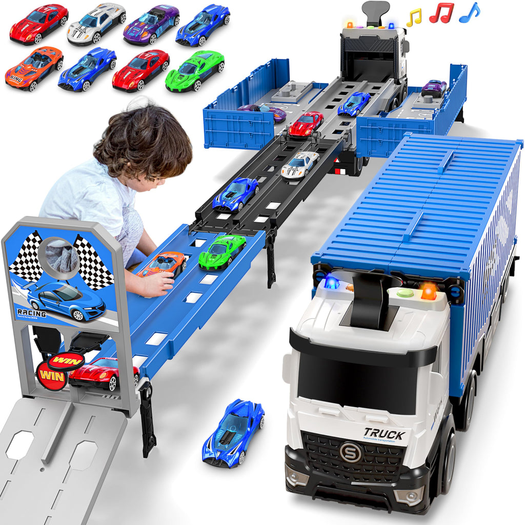 Merry & Bright  3-in-1 Transform Truck Toy with 8 Race Cars for Kids