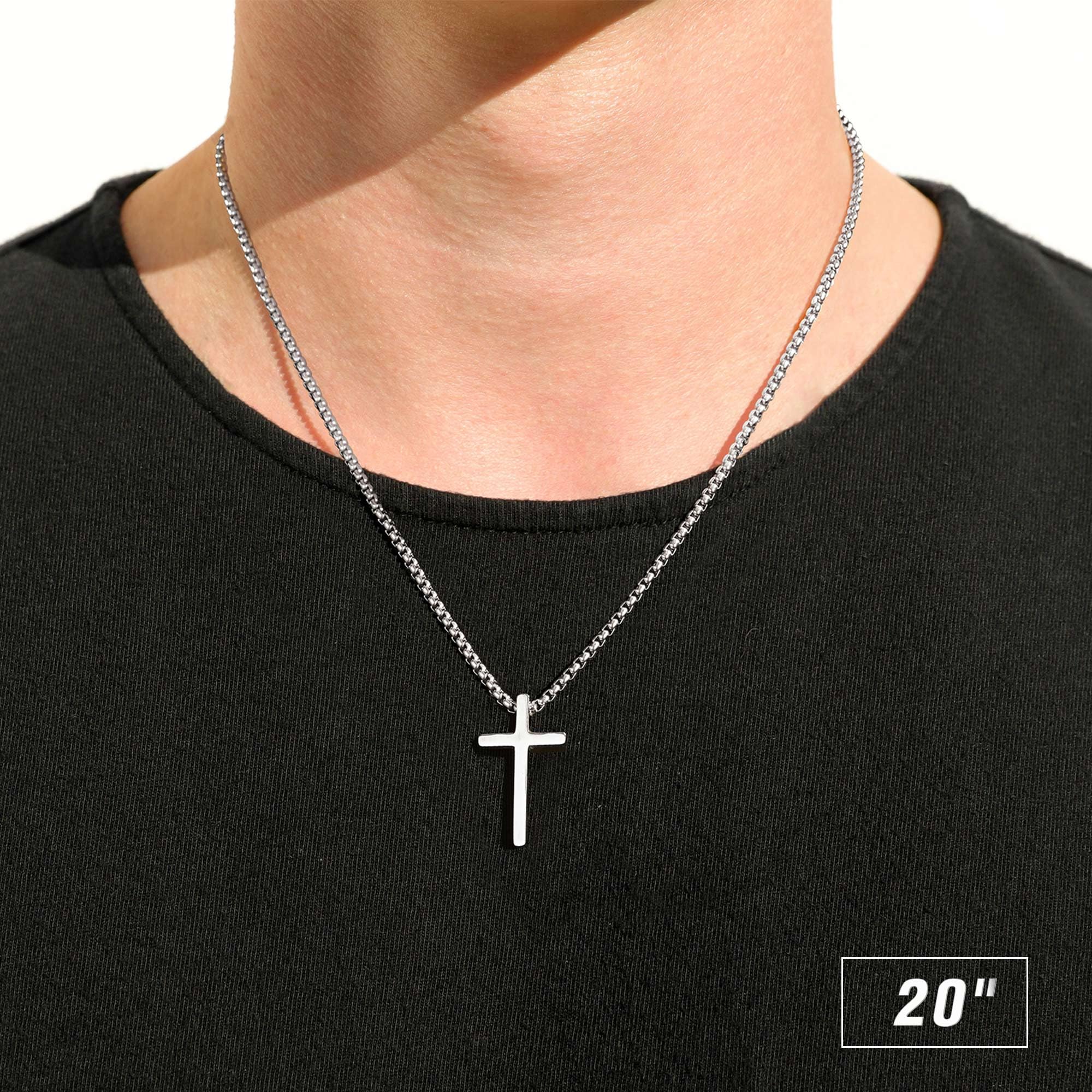 Merry & Bright Cross Necklace for Men - Silver Stainless Steel