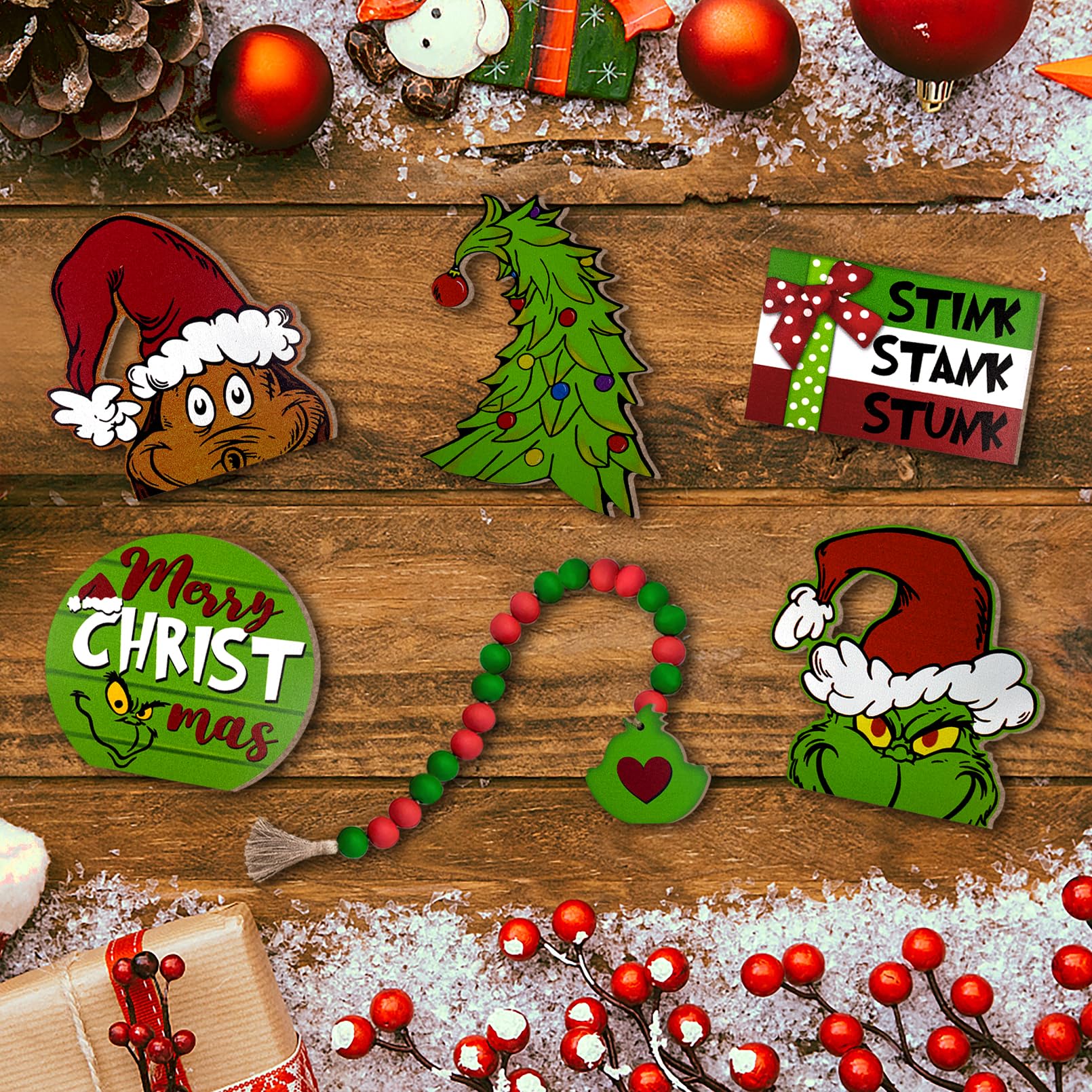 Merry & Bright: Green Christmas Tiered Tray Decor Set – 6-Piece Holiday Display