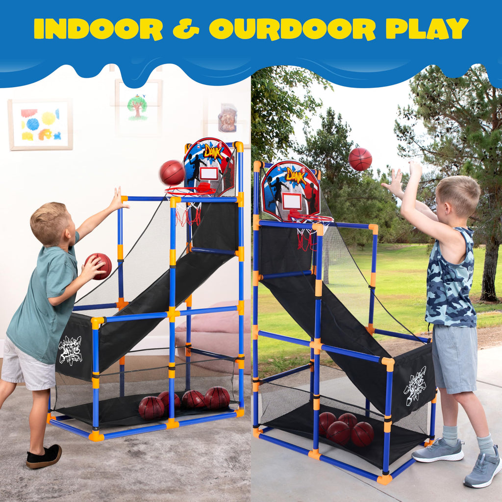 Merry and Bright Indoor & Outdoor Adjustable Basketball Arcade Game Set for Kids