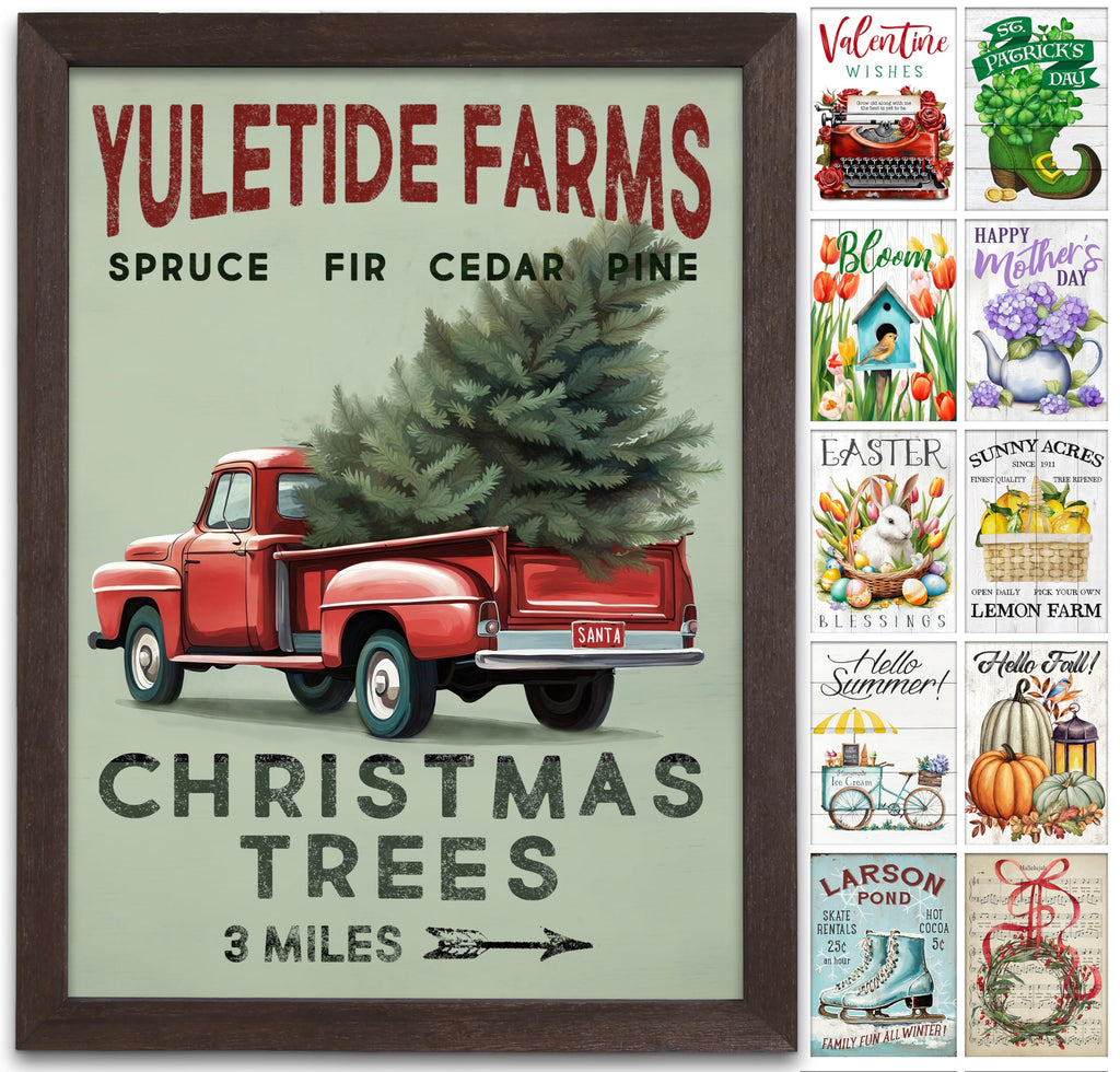 Merry & Bright: Walnut Christmas Farmhouse Wall Art – Switchable Prints