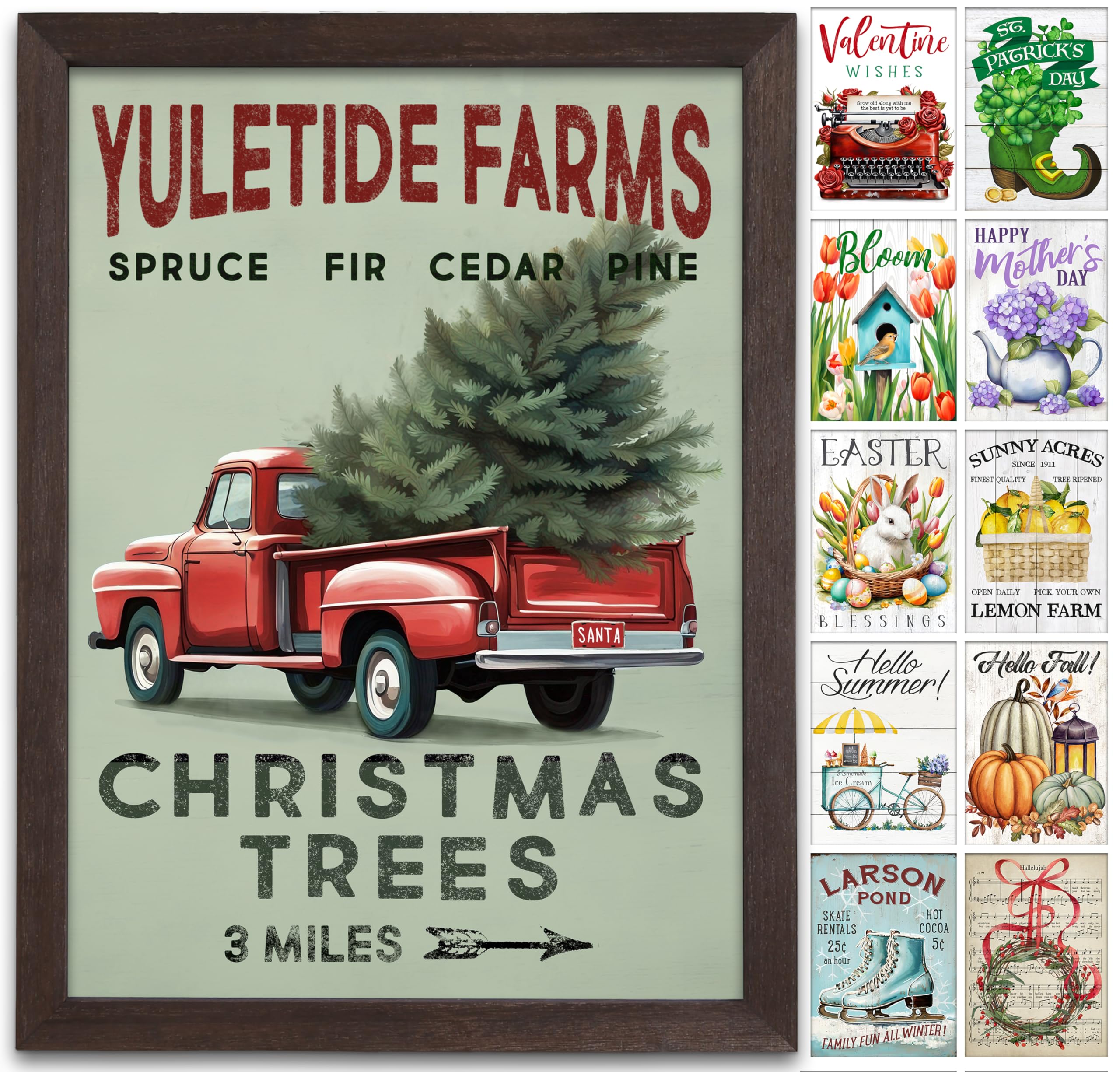 Merry & Bright: Walnut Christmas Farmhouse Wall Art – Switchable Prints