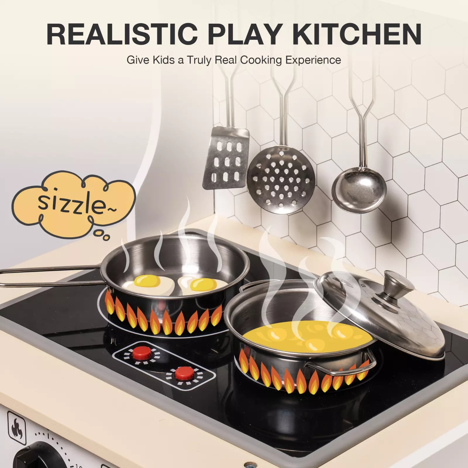 Merry & Bright  DIY Pretend Play Kitchen Cooking Toy Set Gift For Boys And Girls Gray