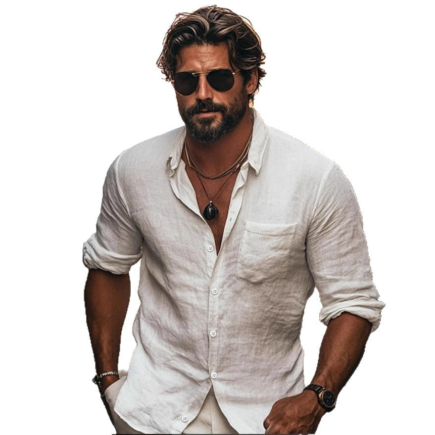 Merry & Bright Men's Shirt Lapel Breathable Casual Long Sleeve with Pocket
