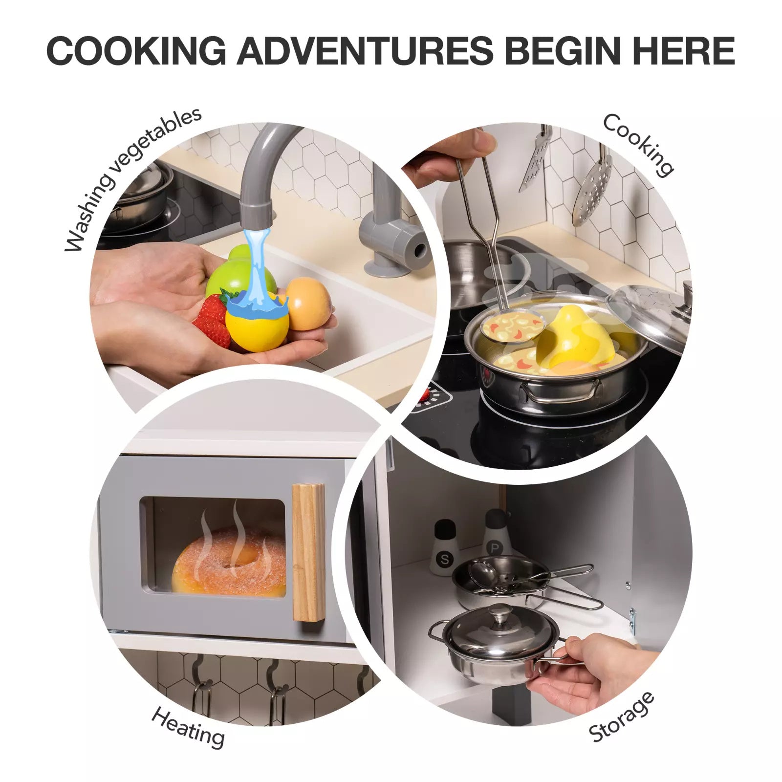 Merry & Bright  DIY Pretend Play Kitchen Cooking Toy Set Gift For Boys And Girls Gray