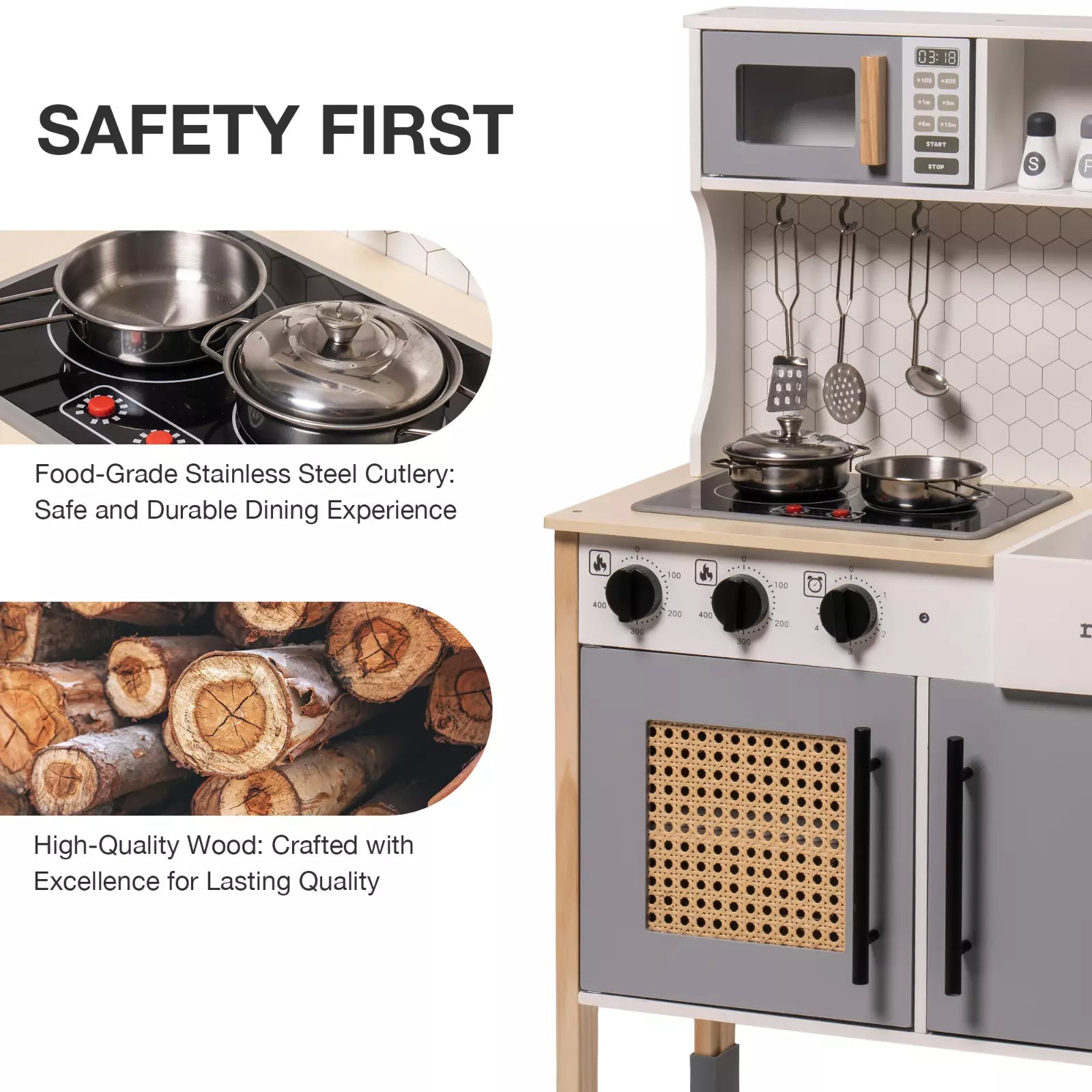 Merry & Bright  DIY Pretend Play Kitchen Cooking Toy Set Gift For Boys And Girls Gray