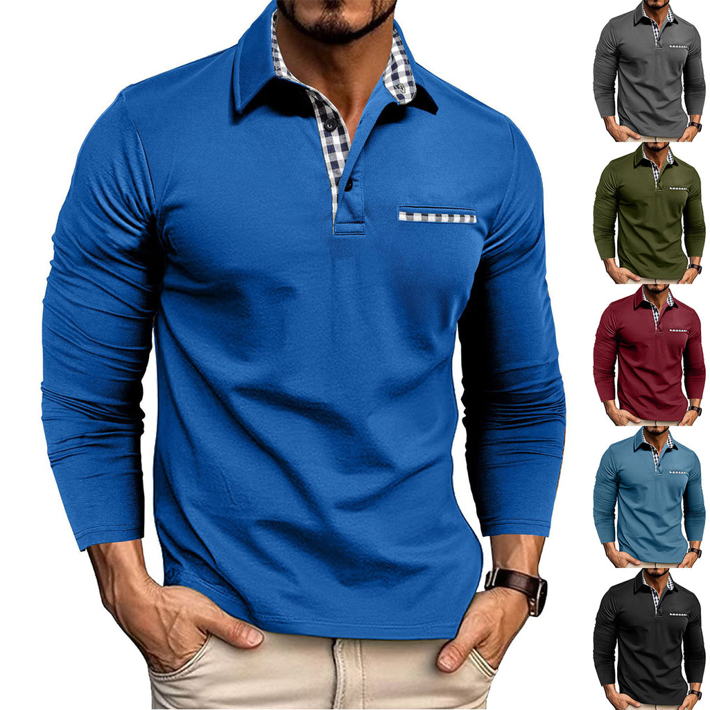 Merry & Bright Polo Shirt Fashion Solid Color Long Sleeve Top Men's Clothing