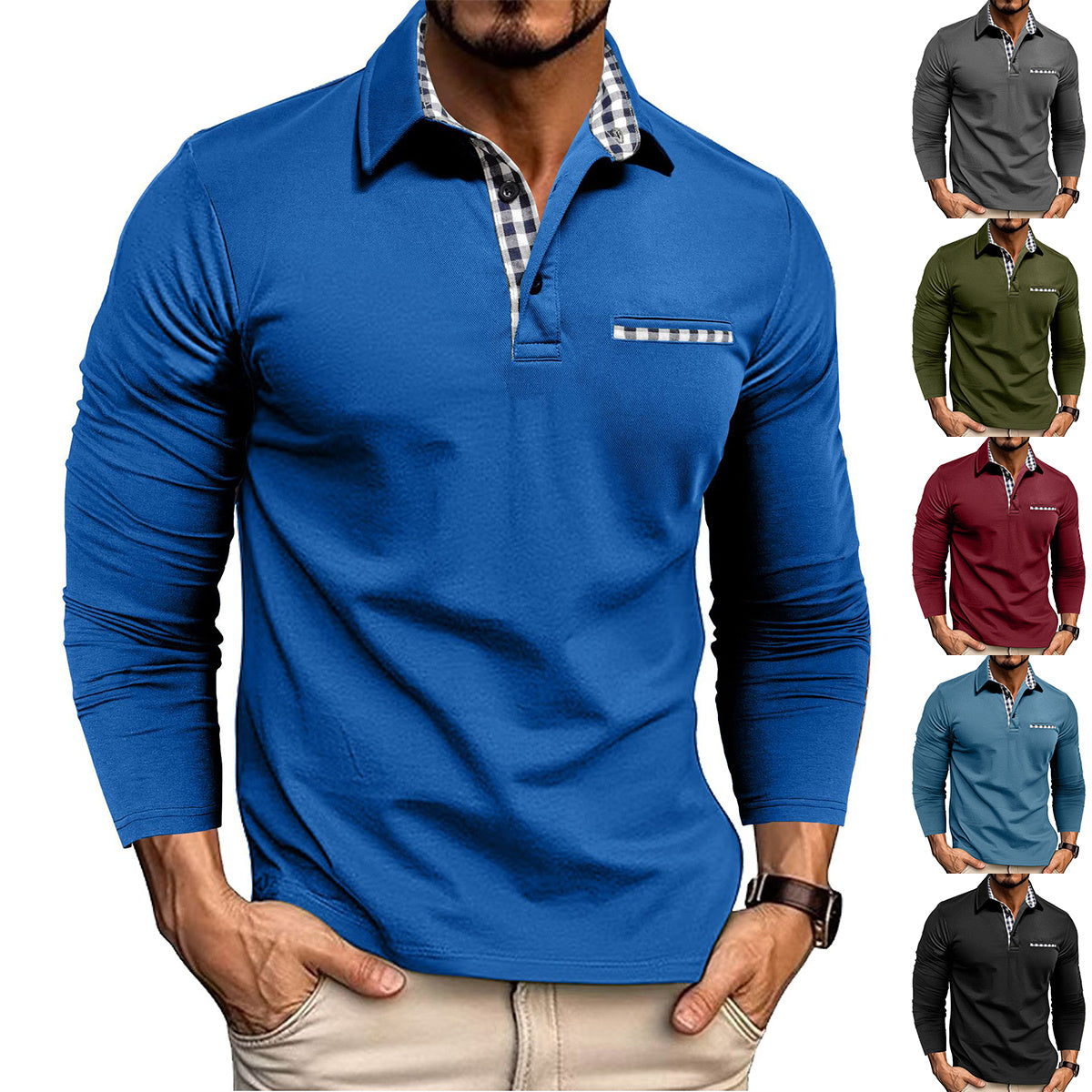 Merry & Bright Polo Shirt Fashion Solid Color Long Sleeve Top Men's Clothing