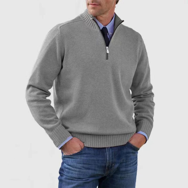 Merry & Bright Men's Stand Collar Zipper Sweater Winter Fashion Solid Color Long Sleeve Knitted Top Clothing