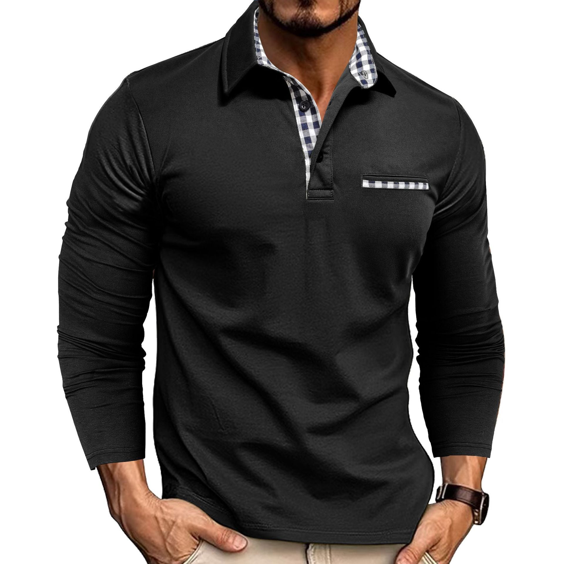 Merry & Bright Polo Shirt Fashion Solid Color Long Sleeve Top Men's Clothing