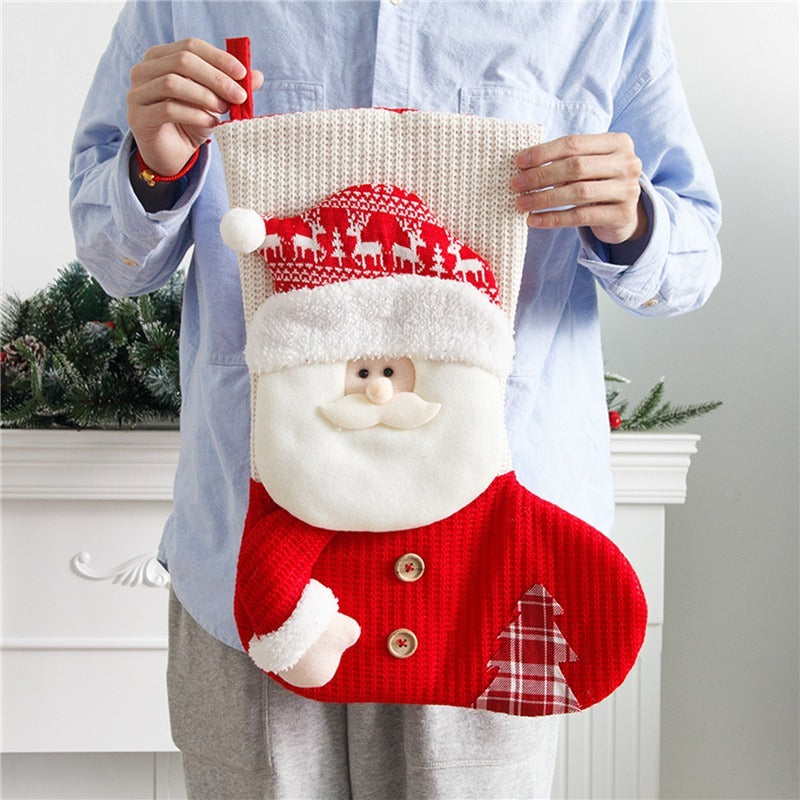 Merry & Bright Large Red White Knitted Christmas Stocking Santa Claus
