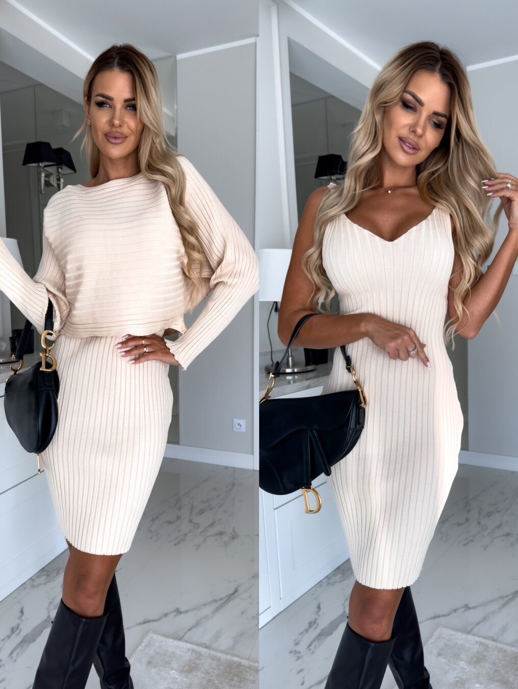 Merry & Bright  Women's Long-sleeved Top And Tight Suspender Skirt