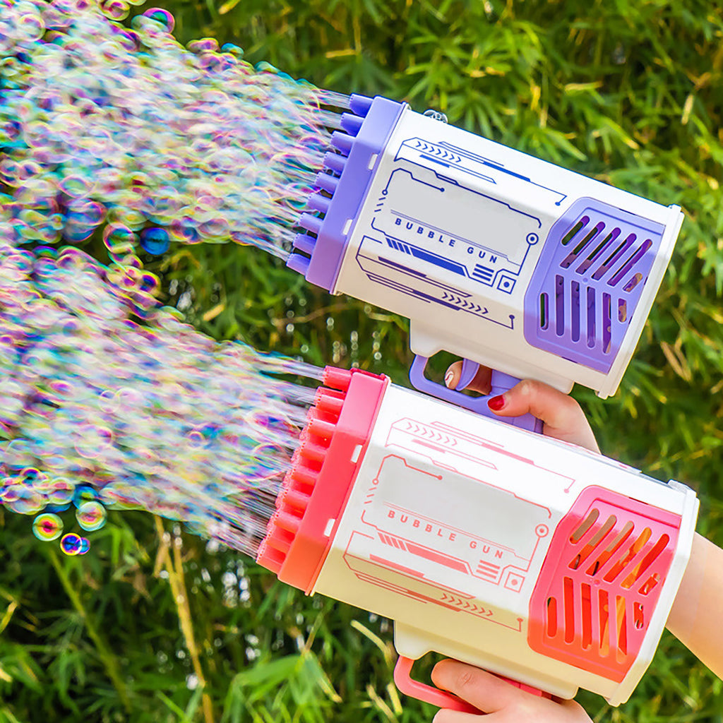 Merry & Bright Bubble Gun Rocket – 69-Hole Automatic Soap Bubble Blower with Lights