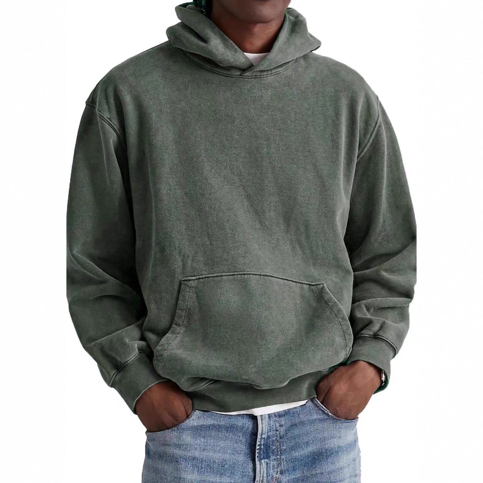 Merry & Bright Men's Round Neck American Retro Casual Hooded Sweatshirt