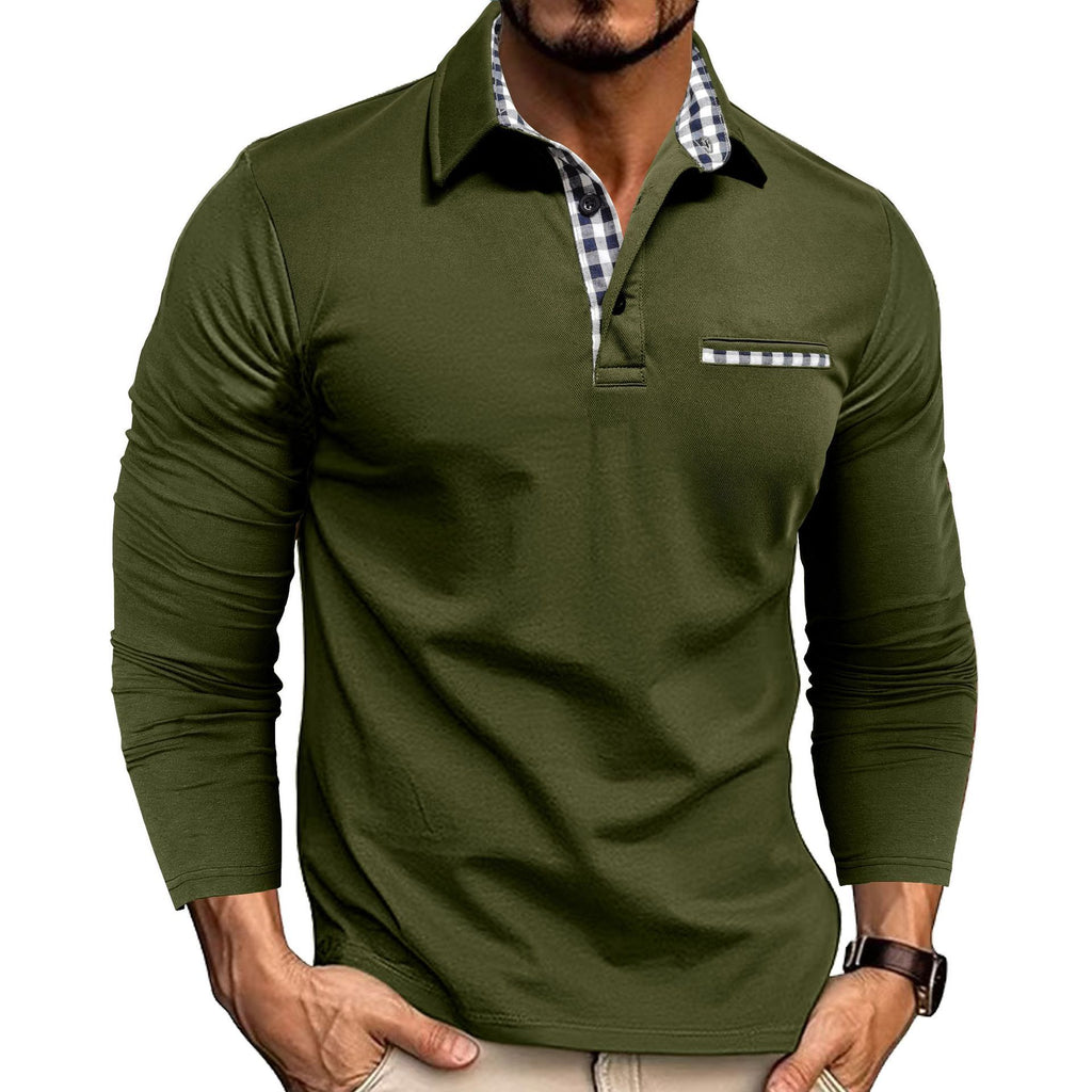 Merry & Bright Polo Shirt Fashion Solid Color Long Sleeve Top Men's Clothing