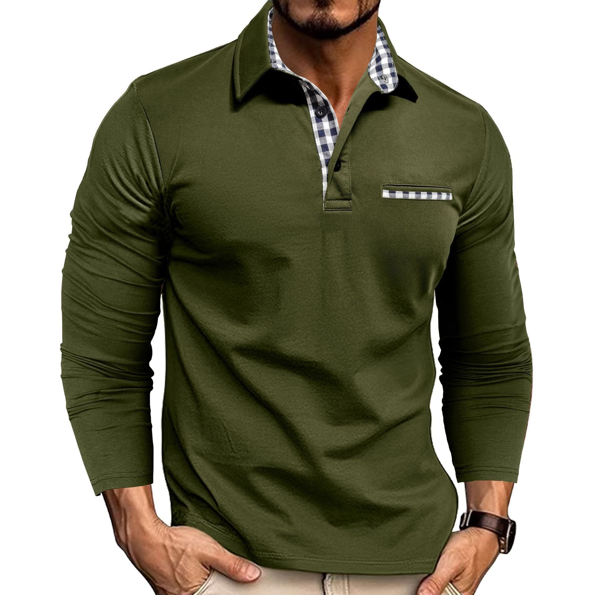 Merry & Bright Polo Shirt Fashion Solid Color Long Sleeve Top Men's Clothing