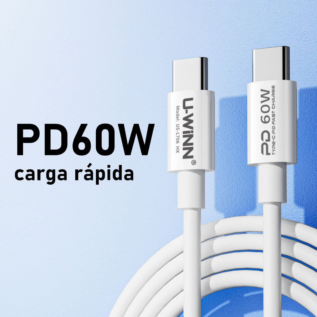 Merry & Bright USB-C To USB-C Cable PD 60W 1M White USB 3.0 UWINN