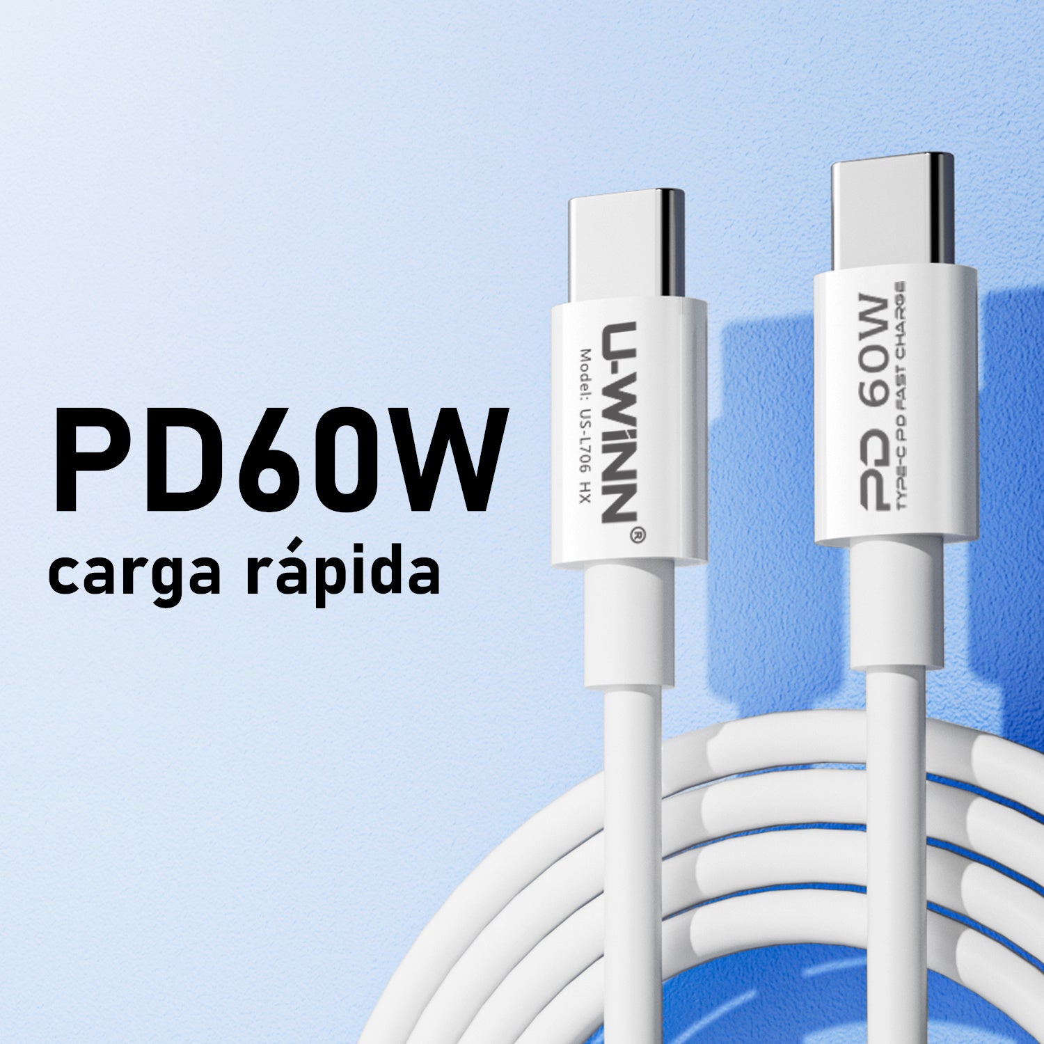 Merry & Bright USB-C To USB-C Cable PD 60W 1M White USB 3.0 UWINN